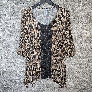 Catherines Top Womens Plus 0X 14/16W Brown Animal Print Blouse Stretch‎ Ladies